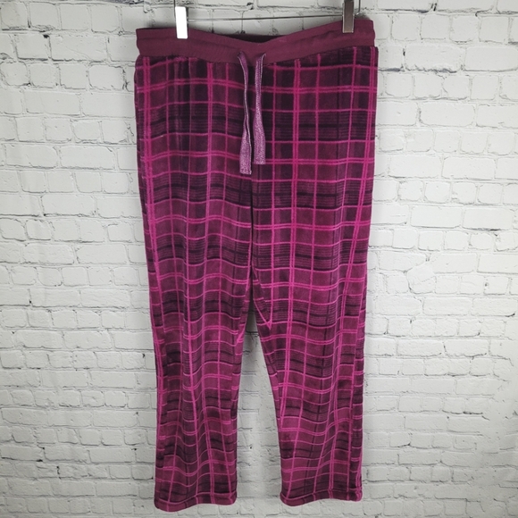 DENVER HAYES plaid drawstring waist fleece lounge pajama pants